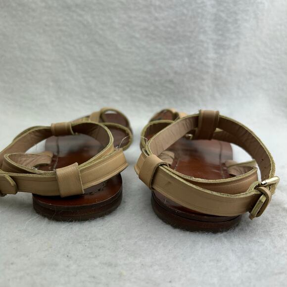 Uterque Women's Beige Leather Gladiator Sandal Toe-Loop Buckle Size 39 (US 8.5) - Picture 8 of 13